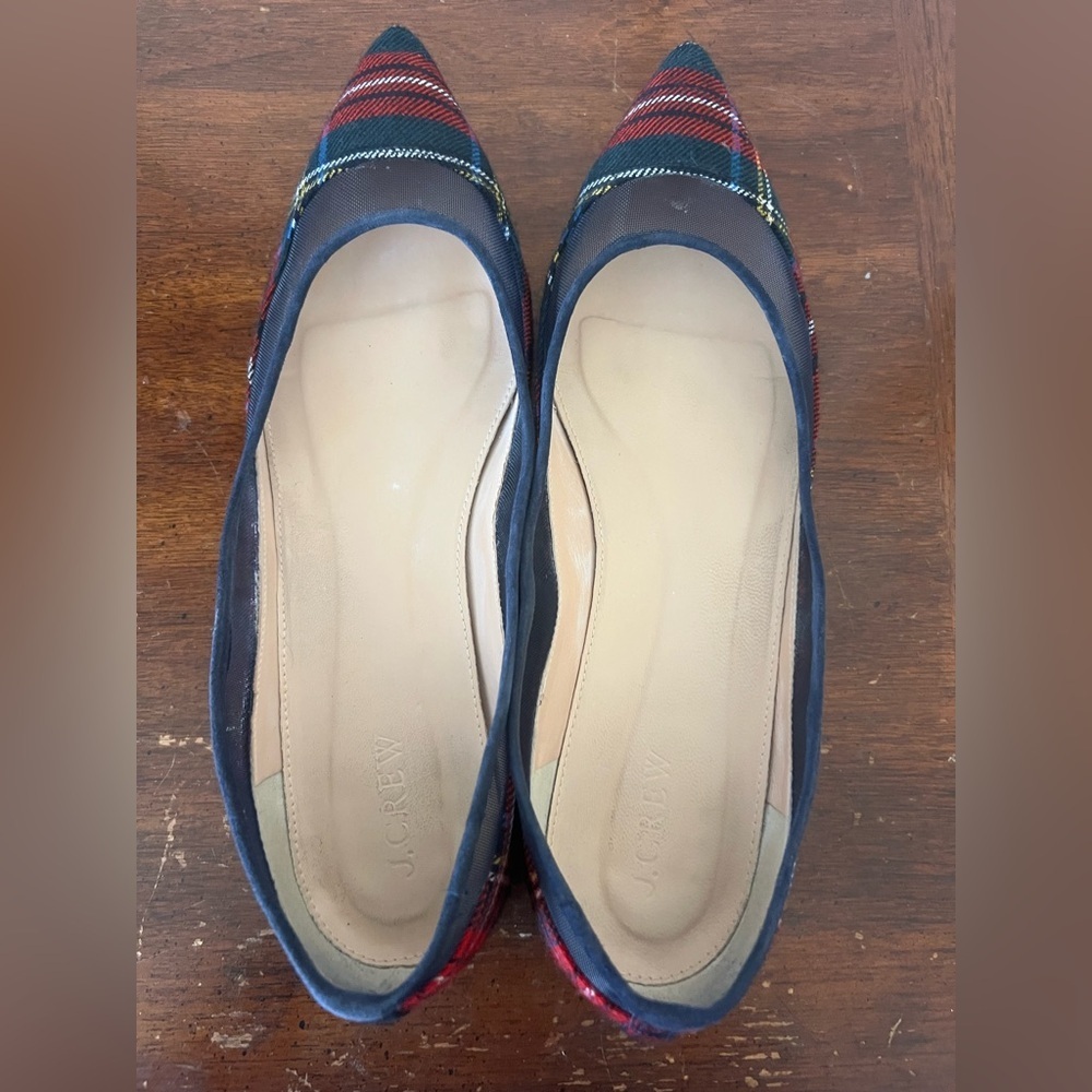 J. Crew Women's Red Plaid Pointed Toe Flats with Mesh Trim size 10.5 - Picture 6 of 9